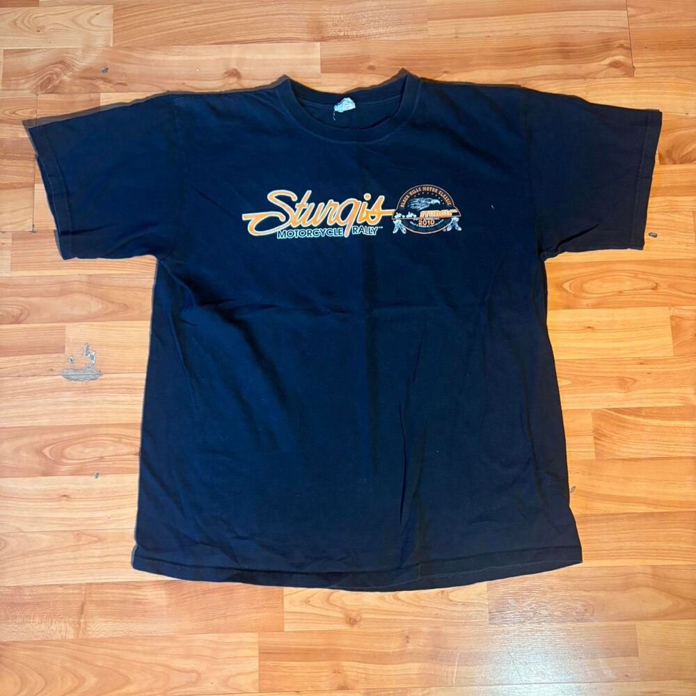Vintage Sturgis Motorcycle Rally Black T Shirt Orange Hits Biker Tee Size L